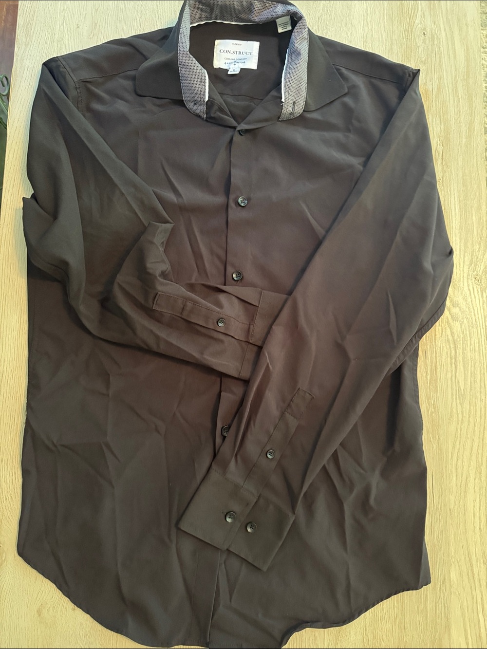 Black Long Sleeve Dress Shirt with Gary Contrast Inner Collar